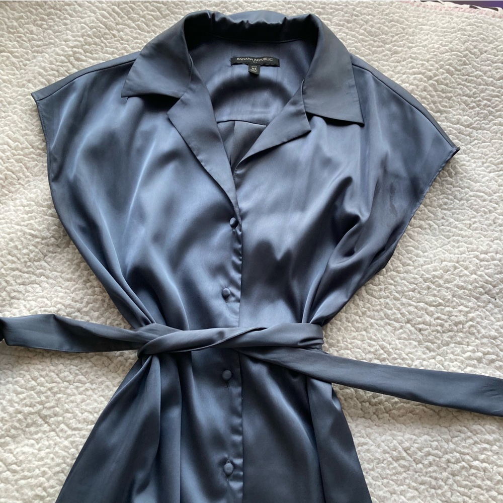 Banana Republic Silk Button Down Maxi Dress Slate Blue Women’s Size XS Petite